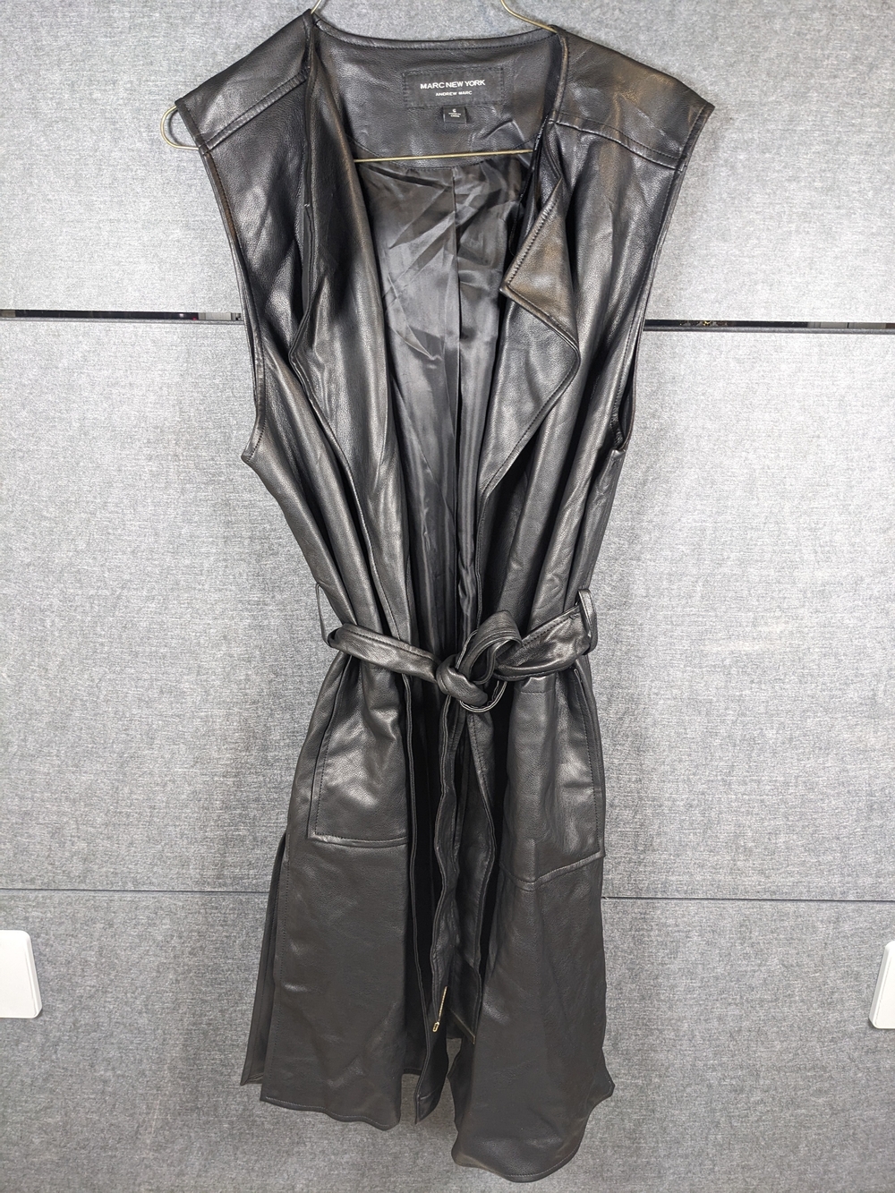 Marc New York Sleeveless Black Leather Trench Vest